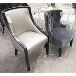 BEDROOM CHAIR, in silvered faux leather on ebonised supports,