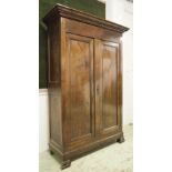 ARMOIRE, 19th century fruitwood with two doors enclosing shelves, 143cm H x 56cm W x 209cm D.