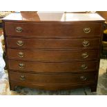 BOWFRONT SECRETAIRE CHEST, Regency style mahogany with fallfront top drawer above four others,