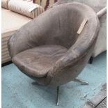 SWIVEL CHAIR, 20th century designer classic in distressed leather, 84cm W x 66cm D x 76cm H.