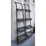 GRADUATED TRAYS, a pair, galvanised in metal on metal frames, 43cm W x 179cm H.