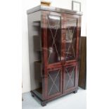 DRINKS CABINET, with mirrored back three glass shelves above and cupboard with shelf below,