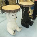 NOVELTY OCCASIONAL TABLES, two, in resin,in the form of bears, 33cm diam x 53cm H.