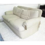 KINGCOMB SOFA, two seater, with oatmeal linen style loose covers, 178cm L x 82cm H.