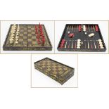 GAMES COMPENDIUM, the decorated Oriental lacquer box with chequer board and backgammon detail,