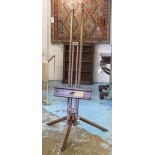 ARTISTS EASEL, 20th century polished wood and adjustable, approx. 190cm H.