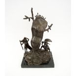 MODERNIST BRONZE, in the style of Dali, marble base, 44cm H overall.