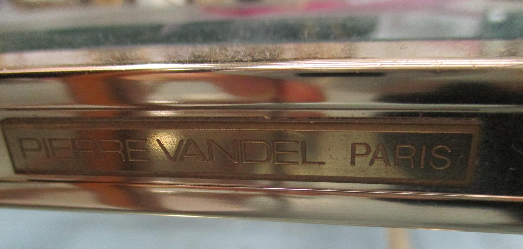 OCCASIONAL TABLE, by Pierre Vandel, with glass top on brass effect frame with lucite sections, - Image 4 of 9