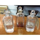 SPIRIT DECANTERS, a set of three, 19th century each with engraved name.