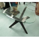 OCCASIONAL TABLE, ovoid form on a black ebonised tripod base, 67cm x 60cm x 47cm H.