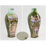 VASE, 20th century Continental with flowering iris decoration in colours, 37cm H.