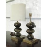 PORTA ROMANA SMALL ADAMS TABLE LAMPS, a pair, pebble shaped glass,