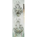 WALL SCONCES, a pair, decorative glass branches with floral detail, from Tindle,