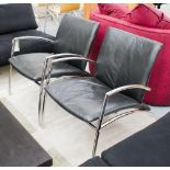 KEBE 'SIT' CHAIRS, 2001, a pair, in black leather on a chromed metal frame, 65cm W.
