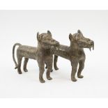LOBI BRONZE LEOPARD SCULPTURES, two similar, Burkino Faso, with concentric circle cast detail,