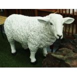 SHEEP MODEL, realistically cast in white resin, 104cm L.