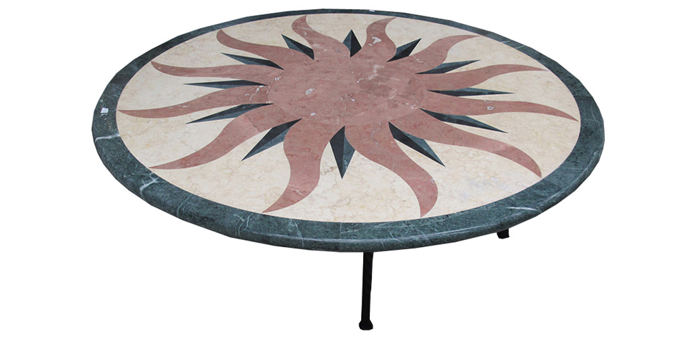 CENTRE TABLE, circular in marble, Italian style on a wrought iron base, 132cm diam/ x 51cm H.