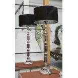 TABLE LAMPS, a pair, in chromed metal with animal skin shades, 81cm H.