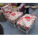 OPEN ARMCHAIR AND FOOTSTOOL,