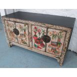 MINIATURE SIDEBOARD, in black with painted doors on square supports, from Orchid,