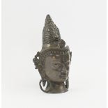 BUDDHA HEAD BRONZE, 20th century Asian, 22cm H.