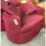 CURVED SOFA/LOVE SEAT, in burgundy furry fabric, 132cm W x 78cm H x 84cm D.