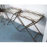 MIRRORED SIDE TABLES, a pair, in distressed gilded finish, 68cm x 39cm x 79cm H.