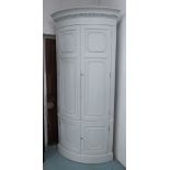 CORNER CUPBOARD, by Chalon, distressed painted finish with internal shelves, 76cm x 76cm x 231cm H.