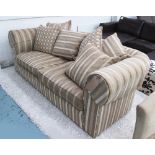 SOFA, in a striped chenille fabric, 100cm x 81cm H x 212cm W.