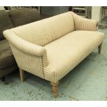 SOFA, two seater, in raw sienna striped fabric on turned supports, 150cm L.
