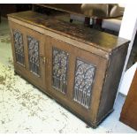 BOOKCASE, with two pairs of doors and gothic panels, 115cm x 29cm x 70cm H.