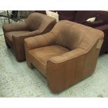 DESEDE ARMCHAIRS, a pair, adjustable grained brown hide, each 87cm W.