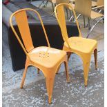 TOLIX STYLE CHAIRS, a set of six, in orange painted metal, 36cm W.