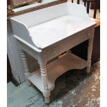 WASH STAND, in white painted finish, marble top with two drawers and shelf below,