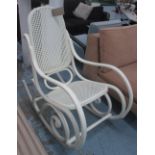 ROCKING CHAIR, In the style of Thonet white painted with caned seat and back, 50cm W.