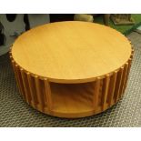 LOW TABLE, contemporary ribbed design, cilindrical with undershelf, 88cm diam x 35cm H.