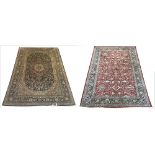 KASHMIR SILK RUGS, two examples.