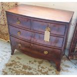 BOWFRONT CHEST, Regency flame mahogany with two short and two long drawers,