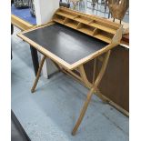 CAMPAIGN DESK, folding in wood on X framed support,