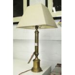 TABLE LAMP, column type in brass with shade, 66cm H.