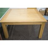 DINING TABLE, of square form on square supports, 150cm x 150cm x 79cm H.