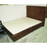 BED BASE, with headboard, brown leather, 161cm W.
