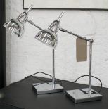 DESK LAMPS, a pair, in chromed metal, 39cm H.