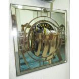 MIRROR, circular bevelled in a square mirrored frame, 110cm x 110cm.