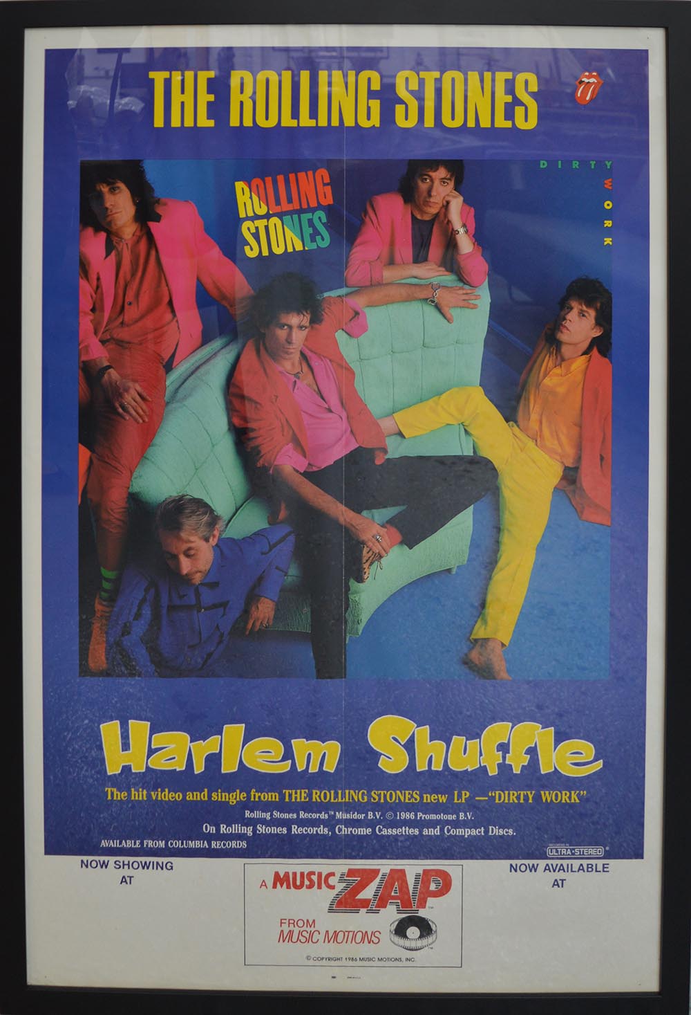 ROLLING STONES RARE CINEMA POSTER, advertising the single Harlem Shuffel, 103cm x 68cm, framed.