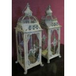 GARDEN LANTERNS, a pair, distressed metal with a handle to the top and glazed sides, 81cm H.