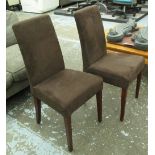 DINING CHAIRS, a set of eight, in an Umber alcantara on square supports, 45cm W.