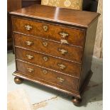 BACHELOR'S CHEST, 18th century style burr walnut having four long drawers and bun front supports,