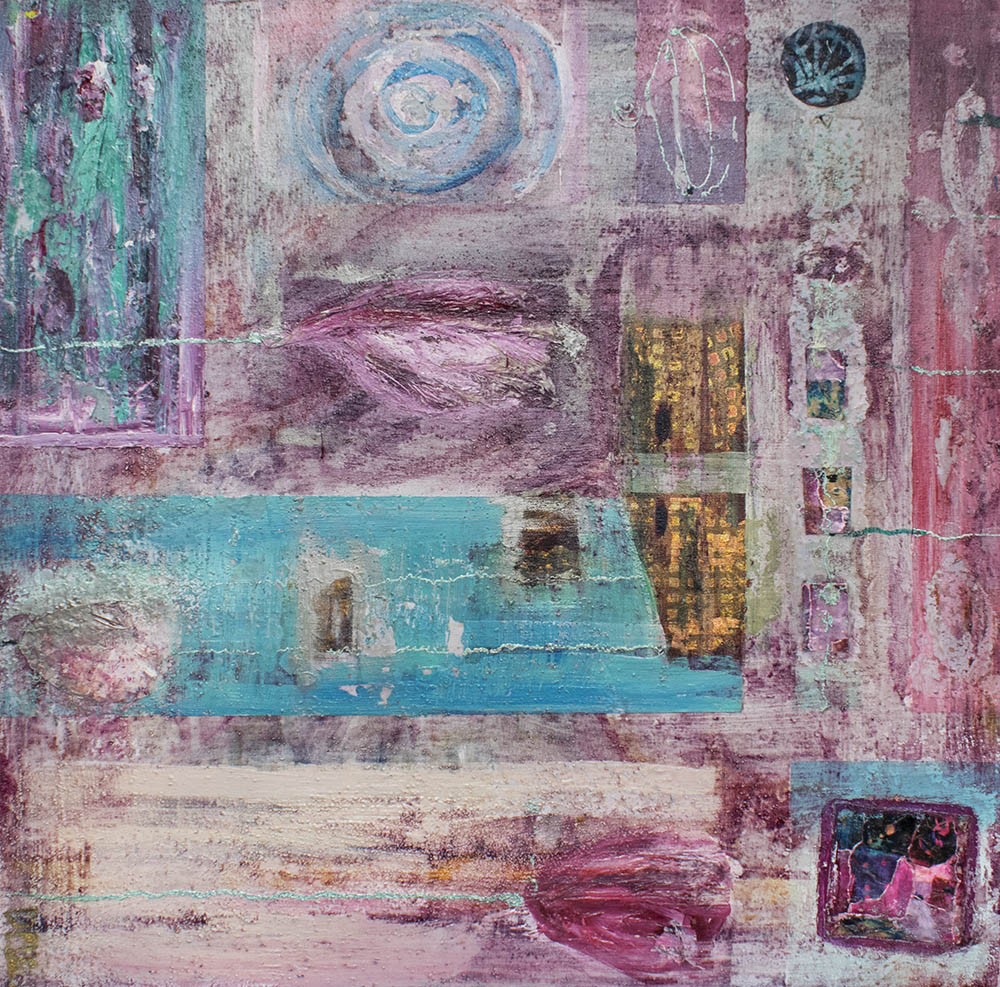 20TH CENTURY SCHOOL, Abstract in turquoise and pink, mixed media on canvas, 80cm x 80cm.