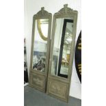 CHEVAL MIRRORS, a pair, French style in ornate distressed frames, 189cm x 52cm.